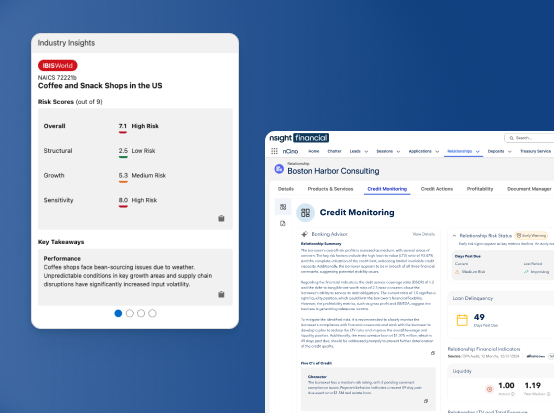 Screen of nCino calculating lending risk